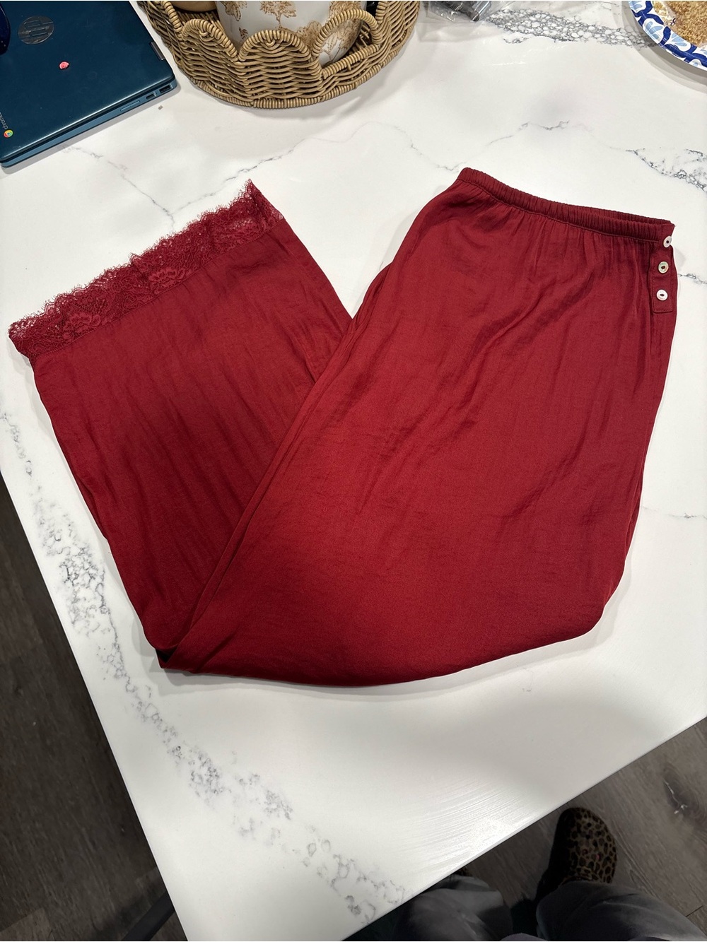 Soma Wide-Leg Lace Hem Pants with lace in Burgundy festival goth fairy casual - Picture 3 of 6